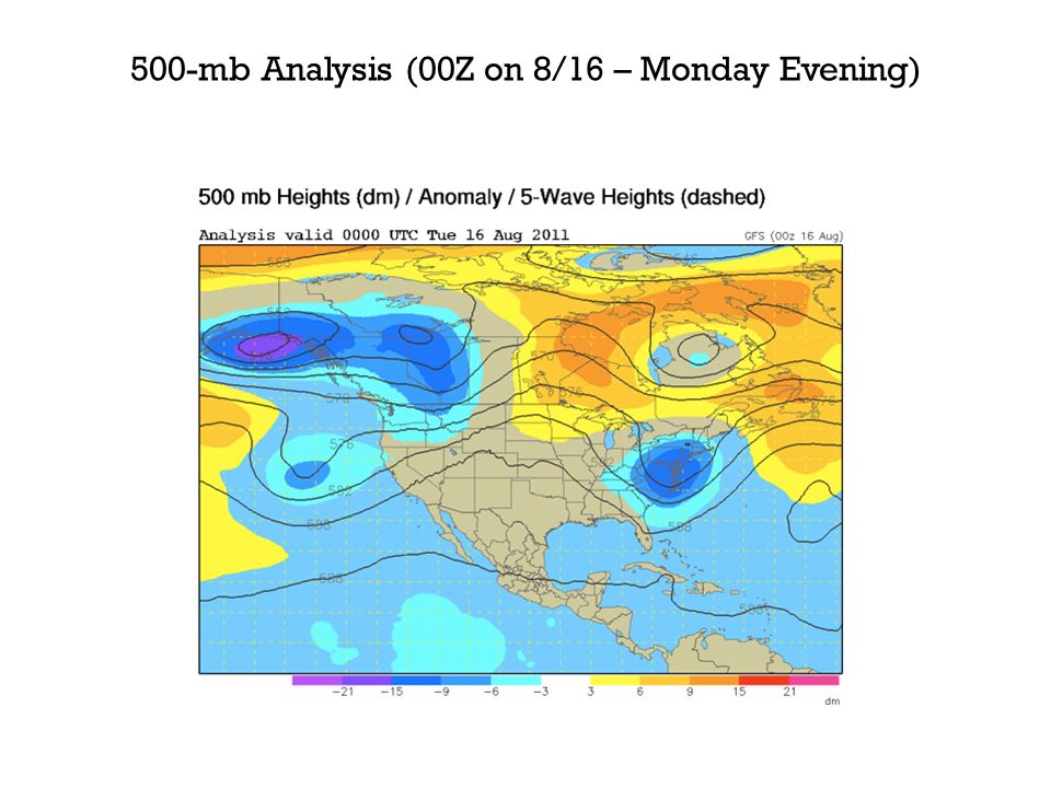 500-mb Analysis (00Z on 8/16 – Monday Evening)