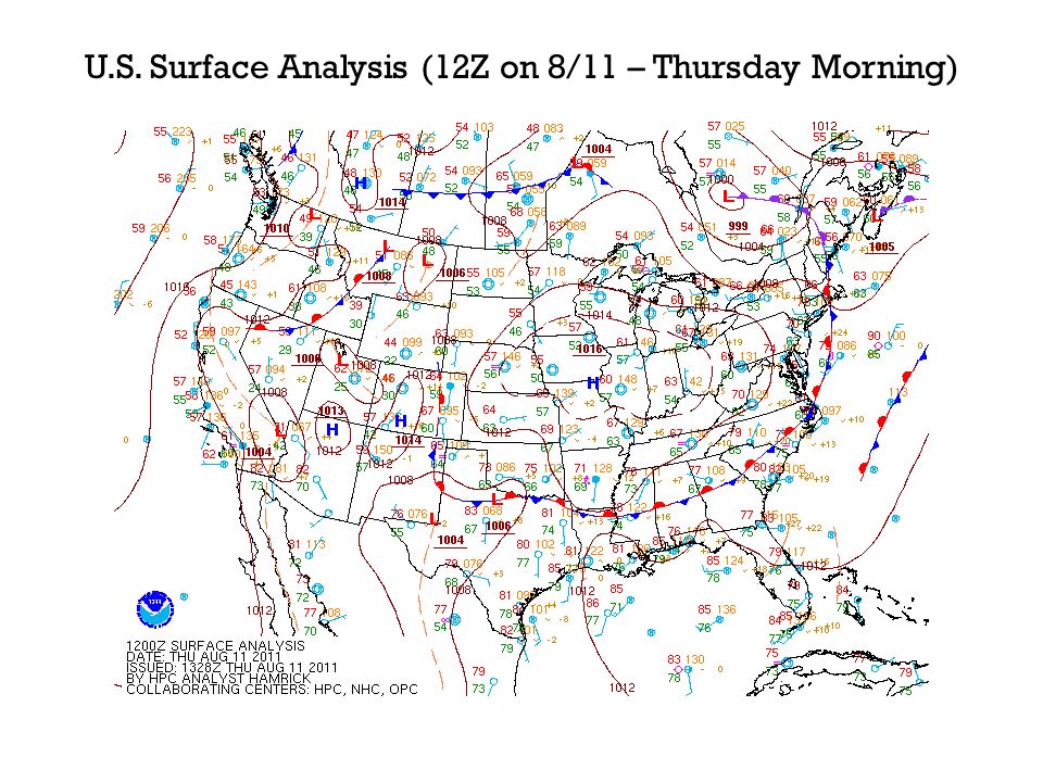 U.S. Surface Analysis (12Z on 8/11 – Thursday Morning)
