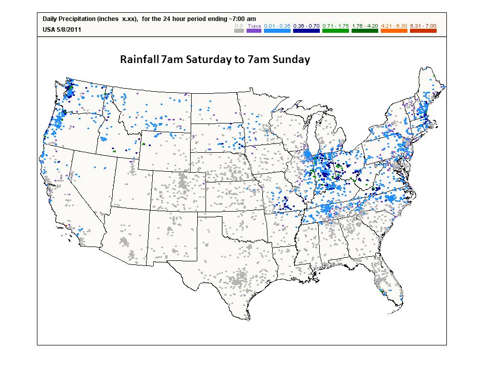Rainfall 7am Saturday to 7am Sunday