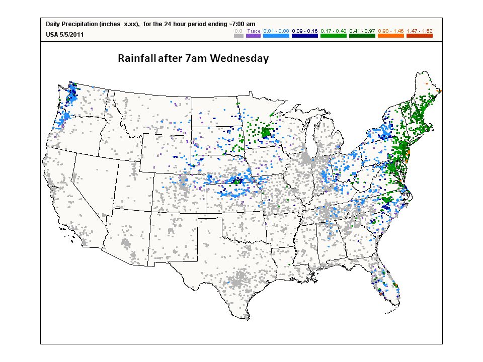 Rainfall after 7am Wednesday