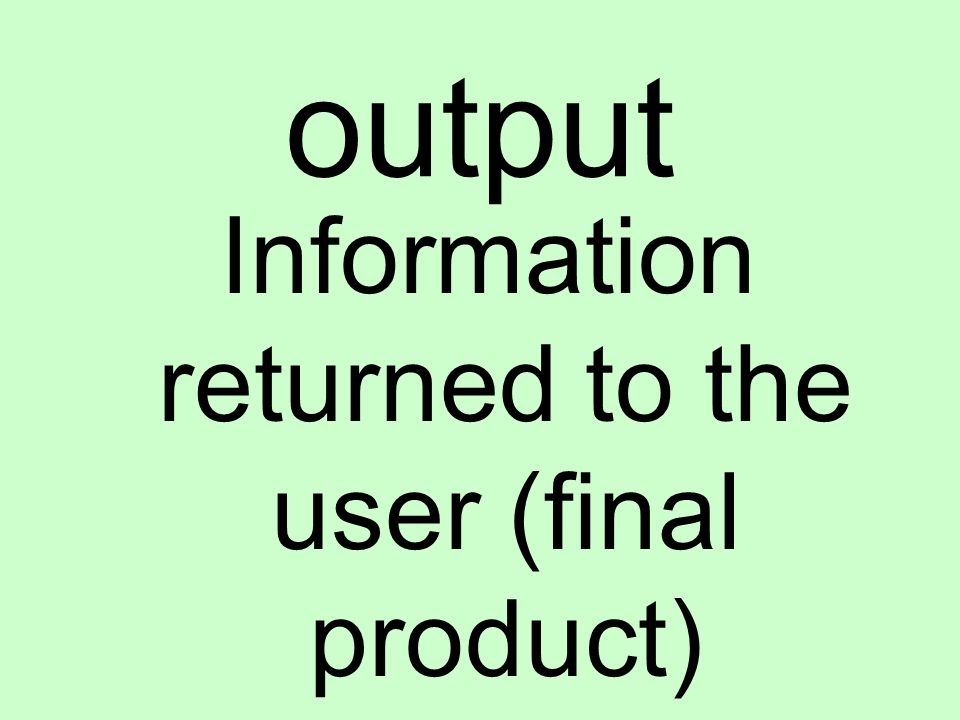 output Information returned to the user (final product)