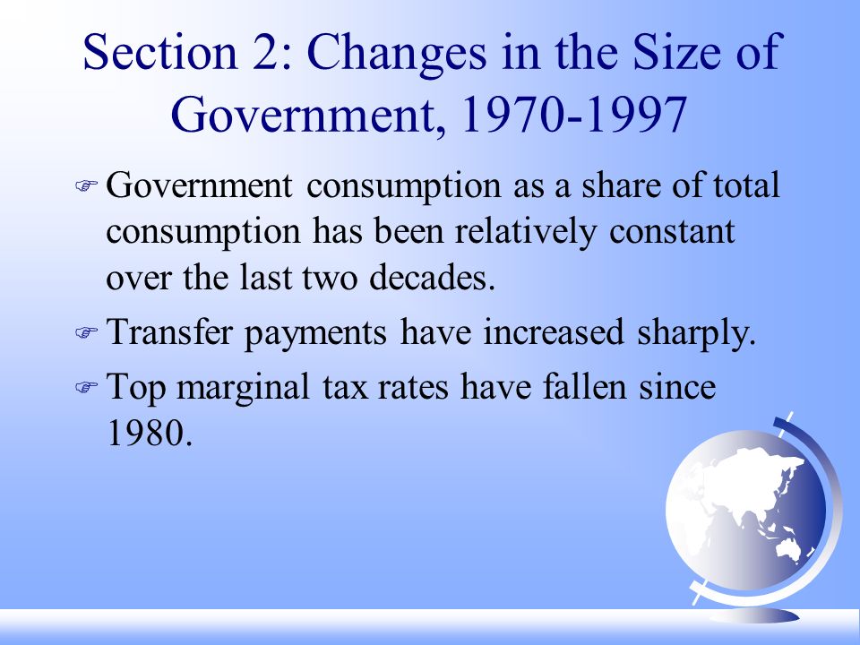 Section 2: Changes in the Size of Government, F Government consumption as a share of total consumption has been relatively constant over the last two decades.