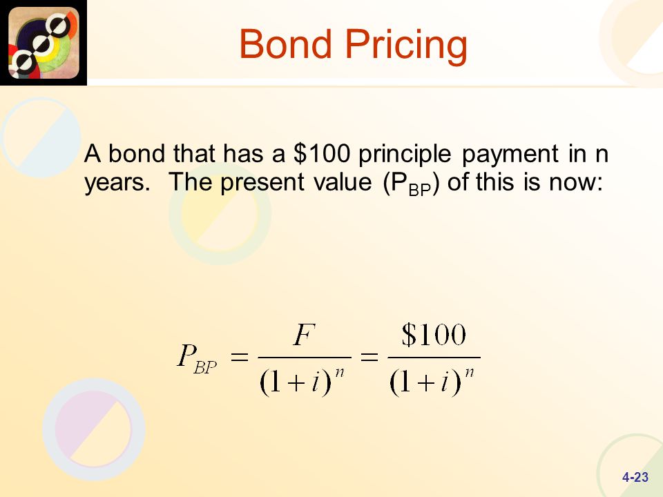 4-23 Bond Pricing A bond that has a $100 principle payment in n years.
