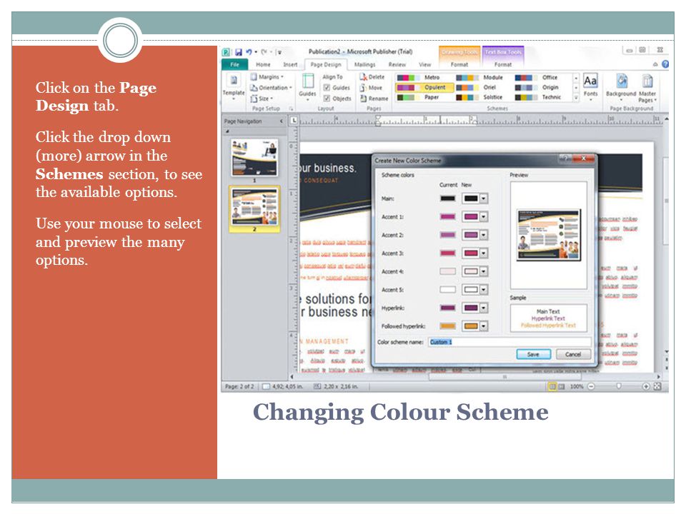 Changing Colour Scheme Click on the Page Design tab.