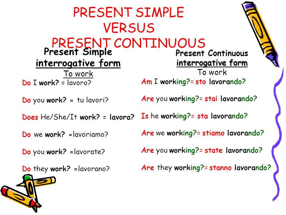 PRESENT SIMPLE VERSUS PRESENT CONTINUOUS Present Simple interrogative form To work Do I work.