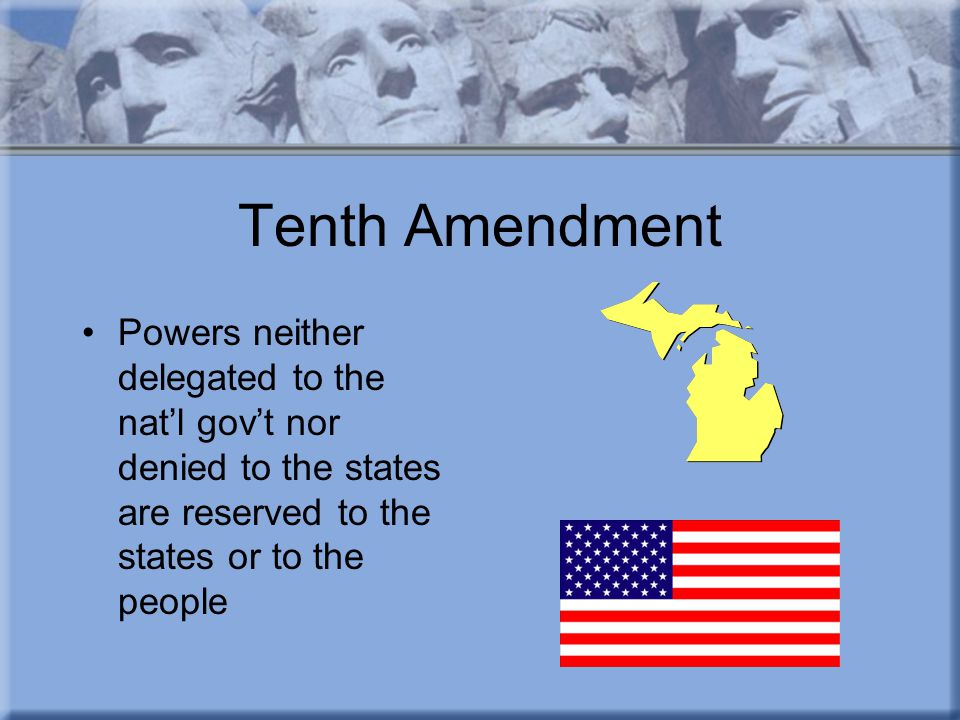 Tenth Amendment Powers neither delegated to the nat’l gov’t nor denied to the states are reserved to the states or to the people