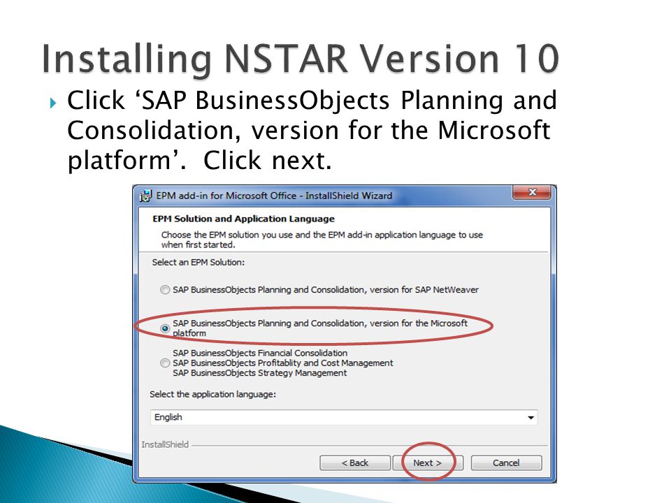  Click ‘SAP BusinessObjects Planning and Consolidation, version for the Microsoft platform’.