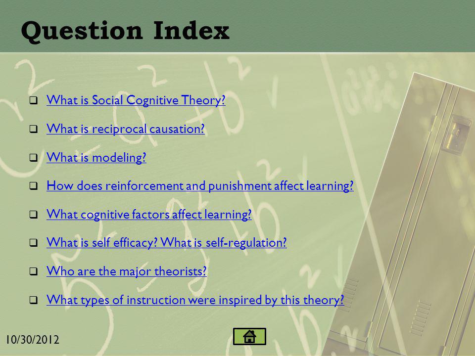10/30/2012 Question Index Learning Scenario Observation Checklist ReflectionReferences