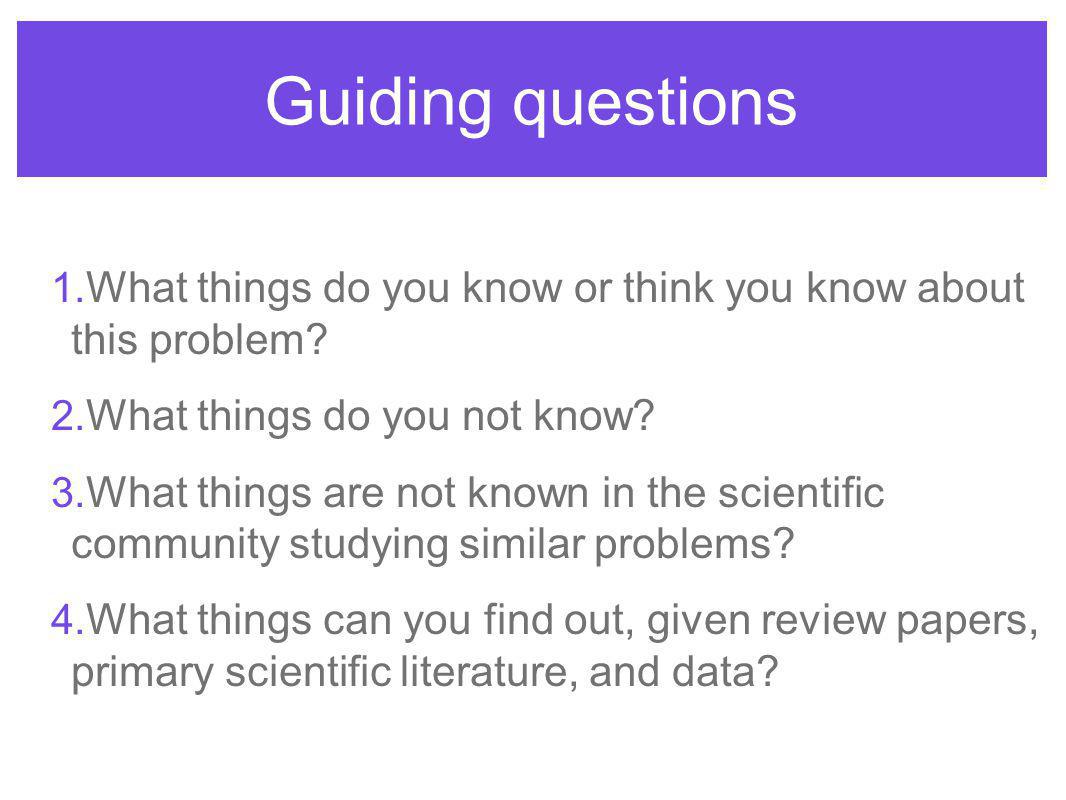 Guiding questions 1. What things do you know or think you know about this problem.