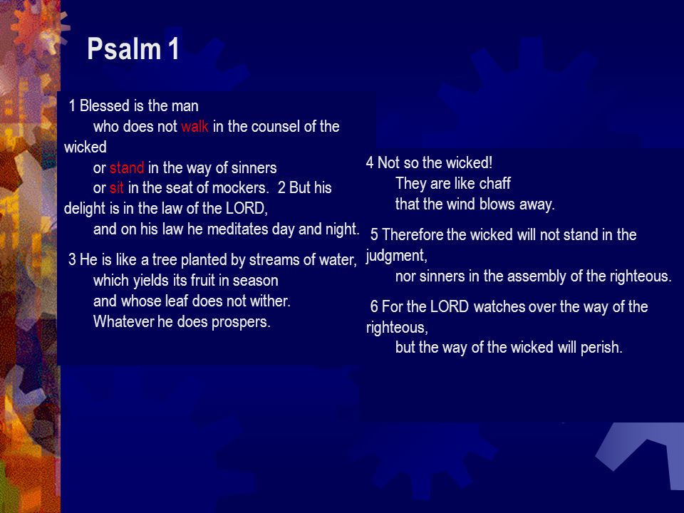 Psalm 1 1 Blessed is the man who does not walk in the counsel of the wicked or stand in the way of sinners or sit in the seat of mockers.