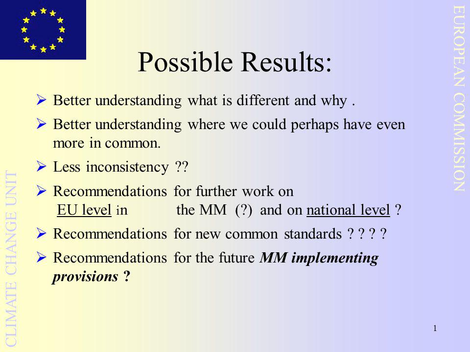 1 EUROPEAN COMMISSION CLIMATE CHANGE UNIT Possible Results:  Better understanding what is different and why.