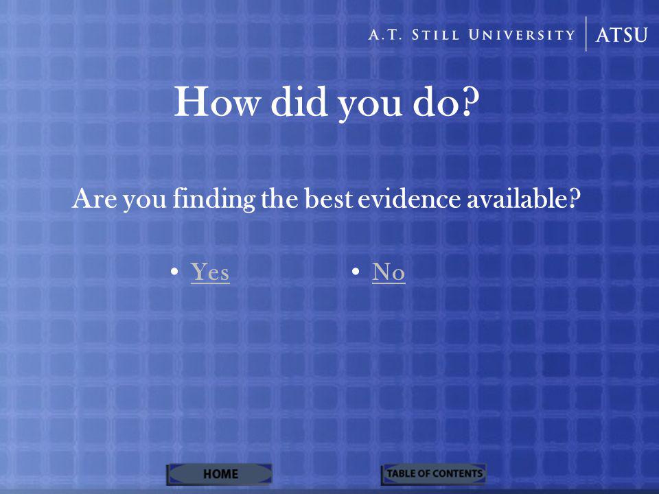 How did you do Are you finding the best evidence available Yes No
