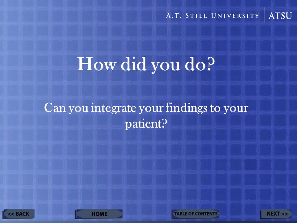 How did you do Can you integrate your findings to your patient
