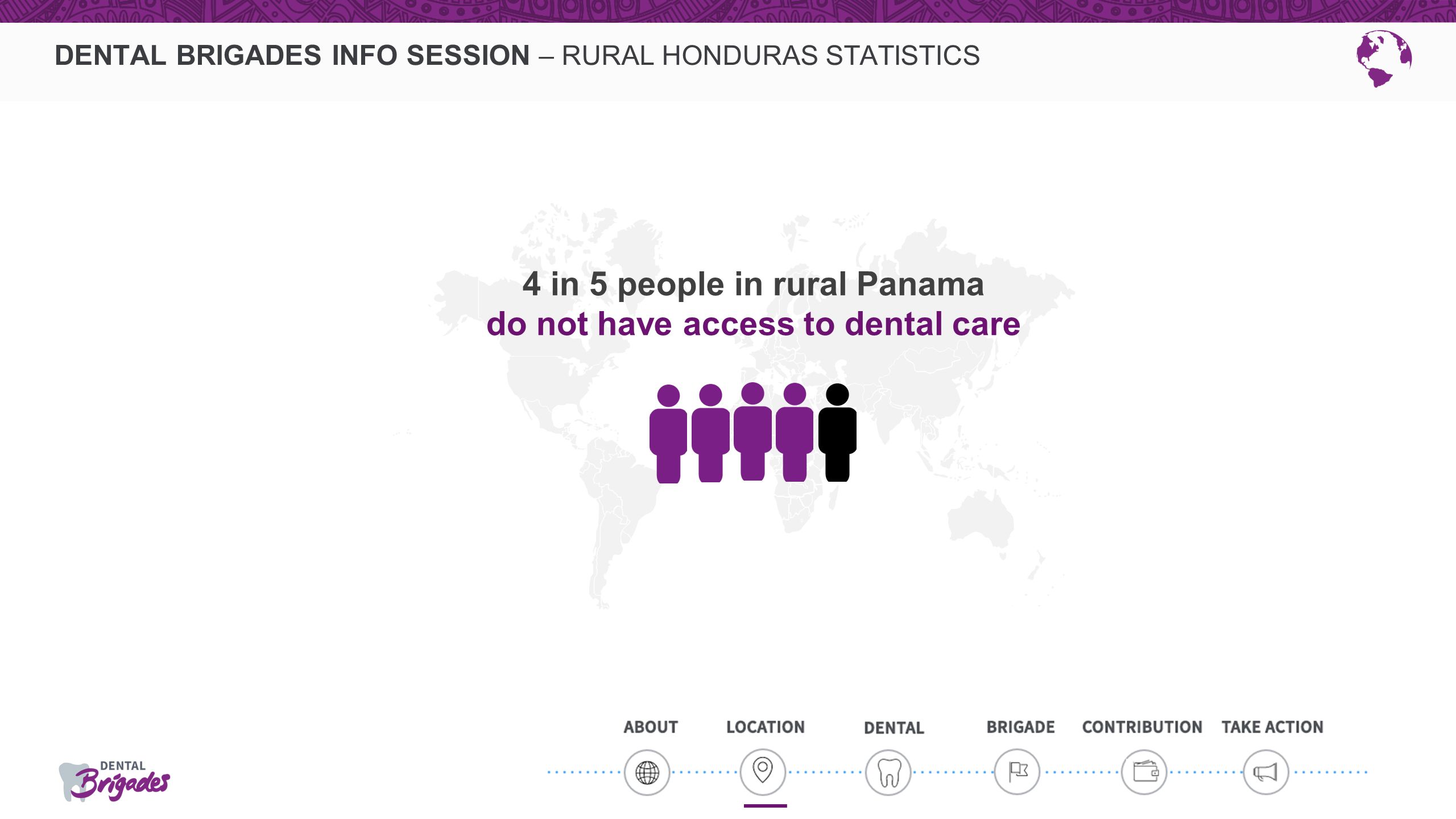 DENTAL BRIGADES INFO SESSION – RURAL HONDURAS STATISTICS 4 in 5 people in rural Panama do not have access to dental care
