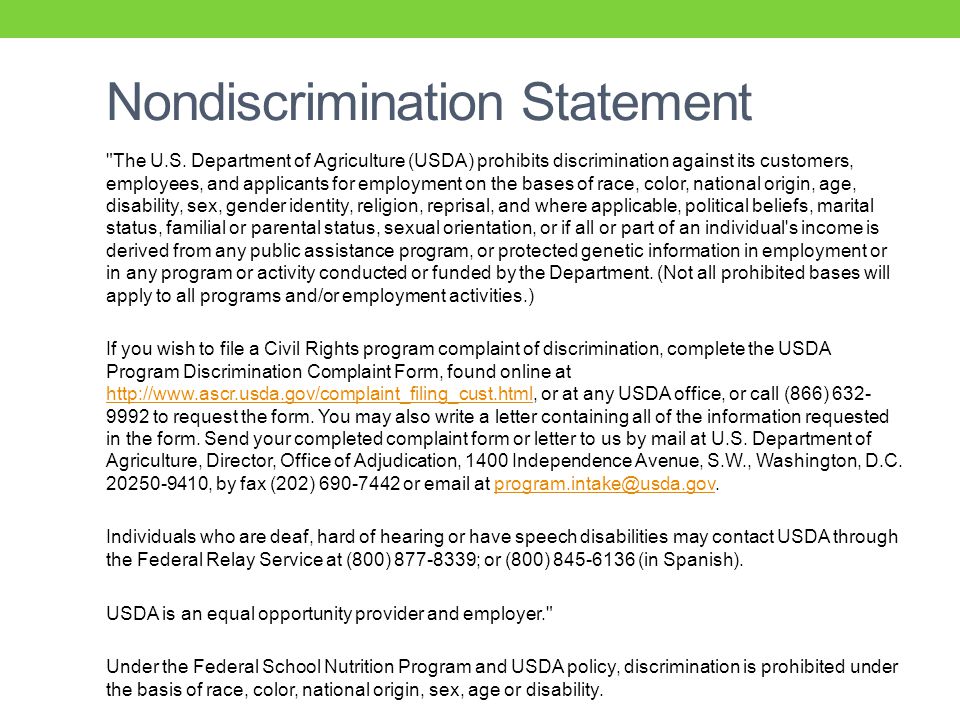 Nondiscrimination Statement The U.S.