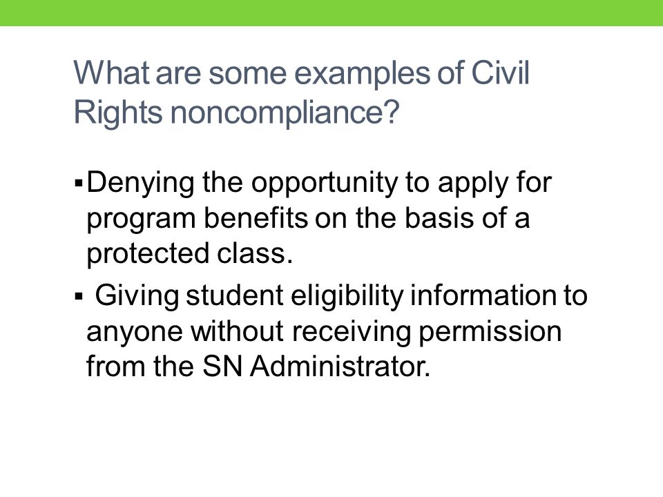What are some examples of Civil Rights noncompliance.