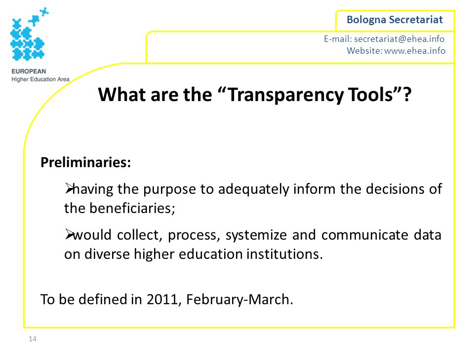 Website:   Bologna Secretariat 14 What are the Transparency Tools .