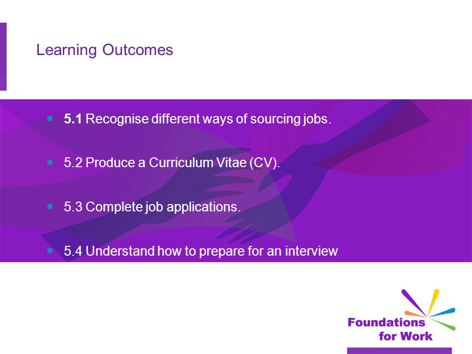 Learning Outcomes  5.1 Recognise different ways of sourcing jobs.