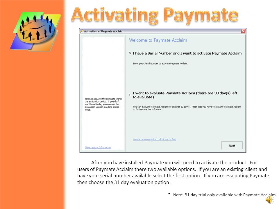  Activating Paymate  Activation  Online Activation  Fax Activation  Review and Verify Activation and License Terms  Updating Activation Key  About Activation Key  Customer Support