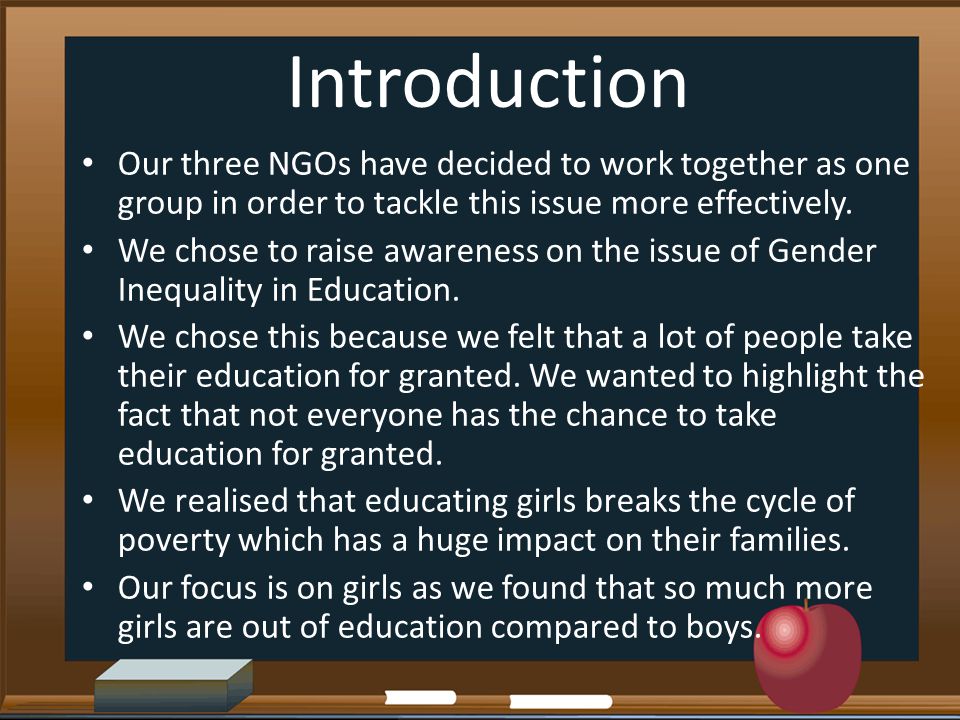 Introduction Our three NGOs have decided to work together as one group in order to tackle this issue more effectively.