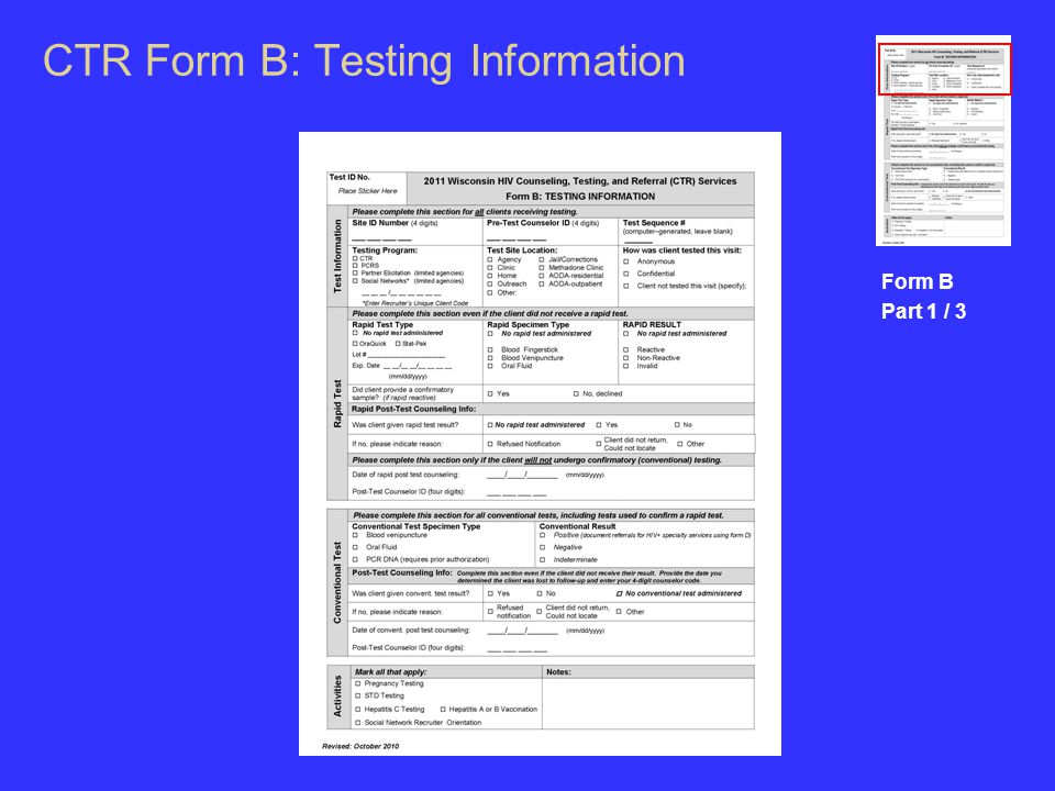 CTR Form B: Testing Information Form B Part 1 / 3