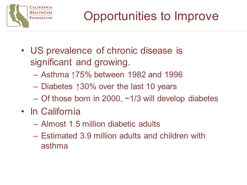 Opportunities to Improve US prevalence of chronic disease is significant and growing.