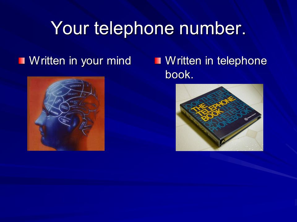 Your telephone number. Written in your mind Written in telephone book.