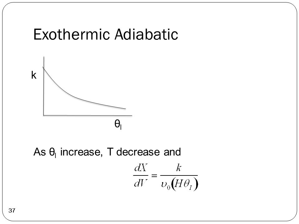 Exothermic Adiabatic 37 As θ I increase, T decrease and k θIθI