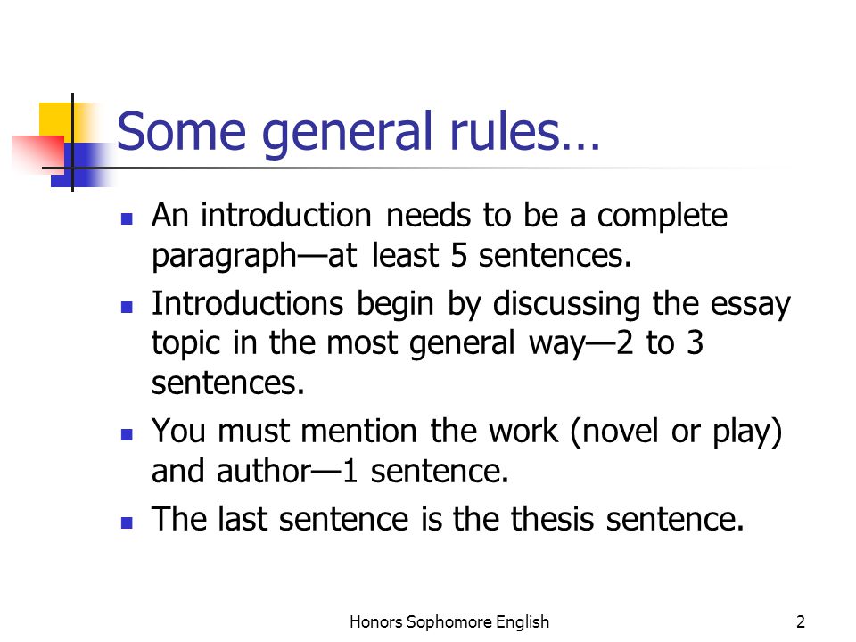 Honors Sophomore English Writing The Introductory Paragraph Honors Sophomore English Some General Rules An Introduction Needs To Be A Complete Paragraph