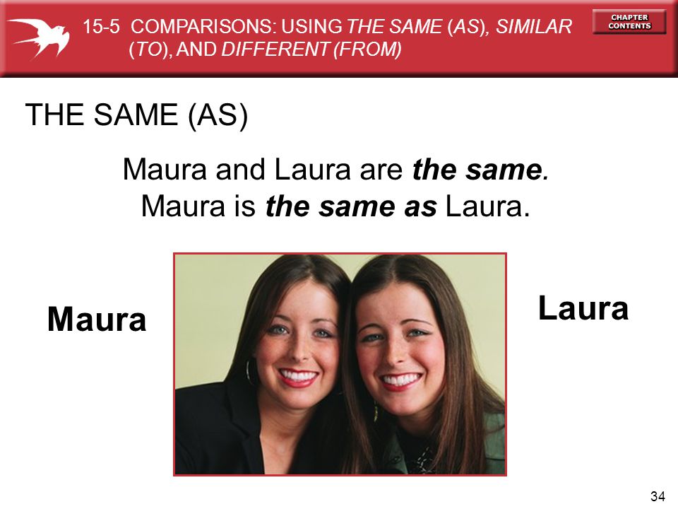 34 THE SAME (AS) Maura Laura Maura and Laura are the same.