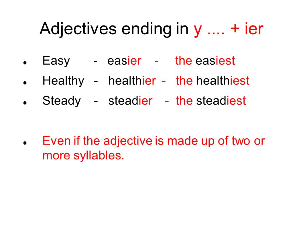 Adjective y. Easy Comparative and Superlative. Comparative adjectives easy. Great Comparative. Adjectives Ending in y.