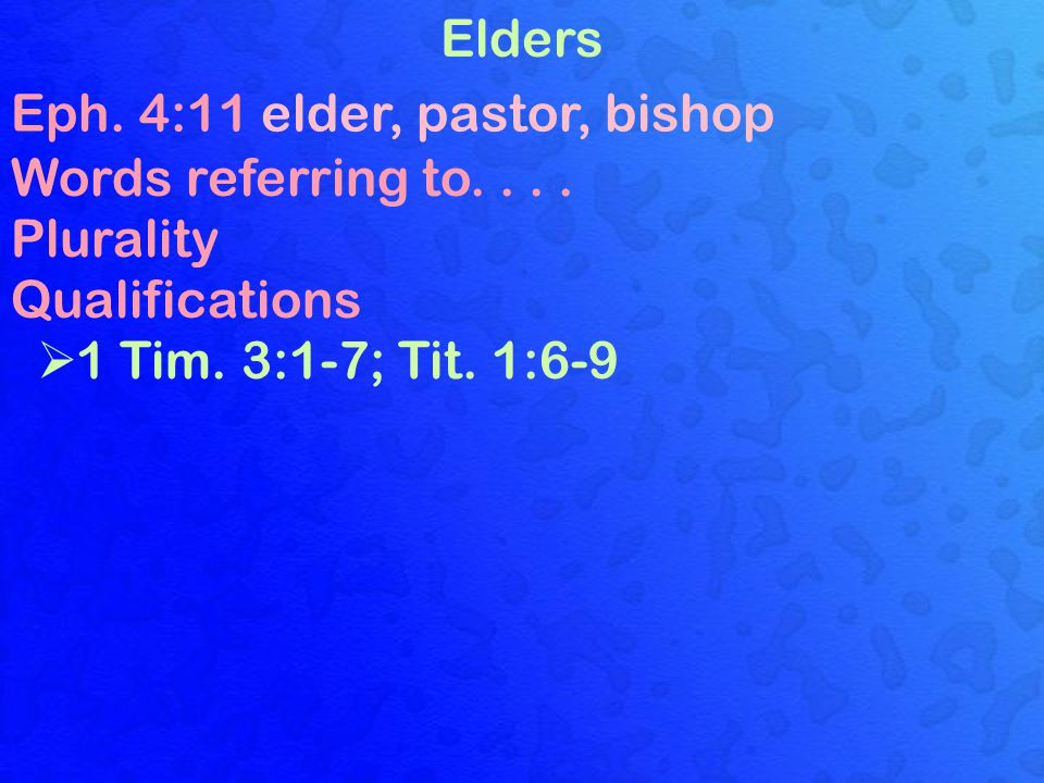 Elders Eph. 4:11 elder, pastor, bishop Words referring to....