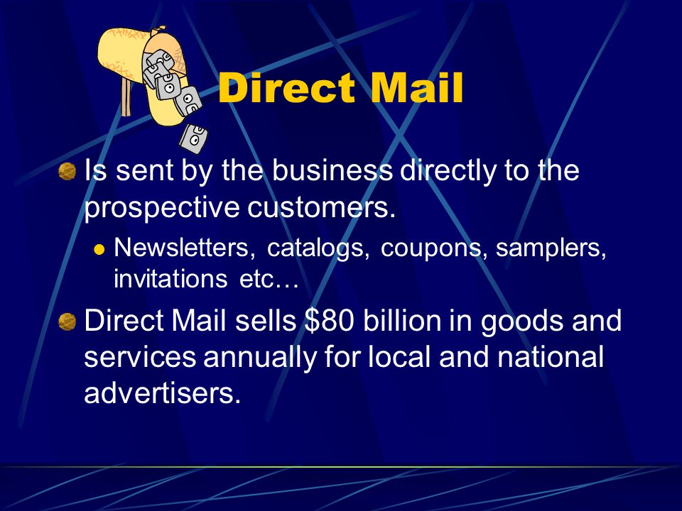 Direct Mail Is sent by the business directly to the prospective customers.