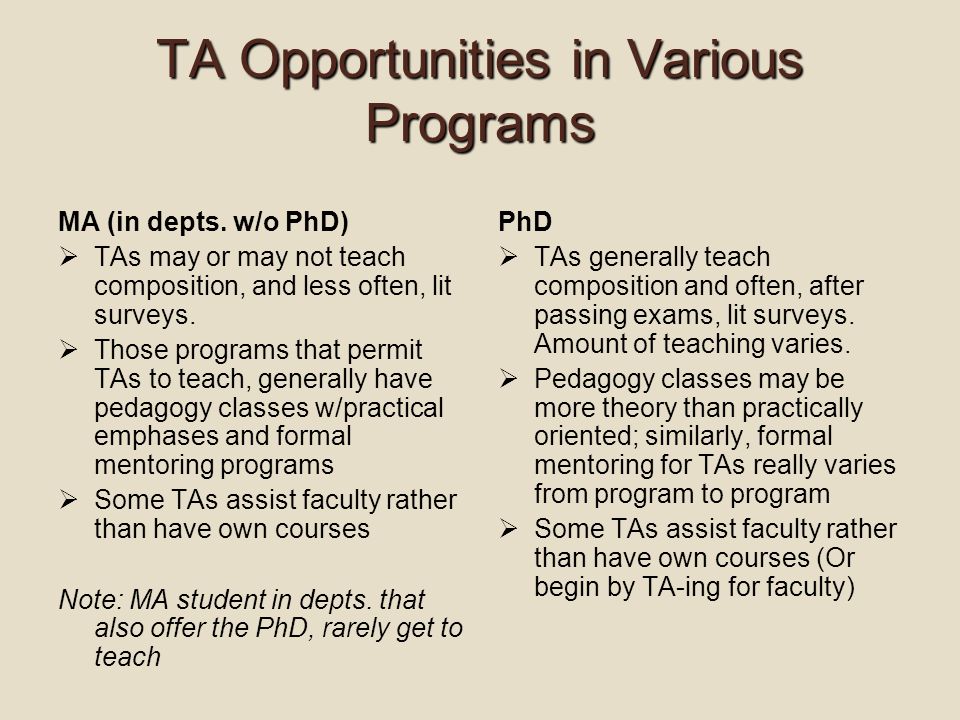 TA Opportunities in Various Programs MA (in depts.