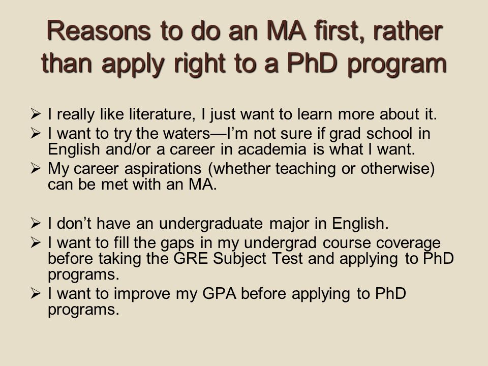 Reasons to do an MA first, rather than apply right to a PhD program  I really like literature, I just want to learn more about it.