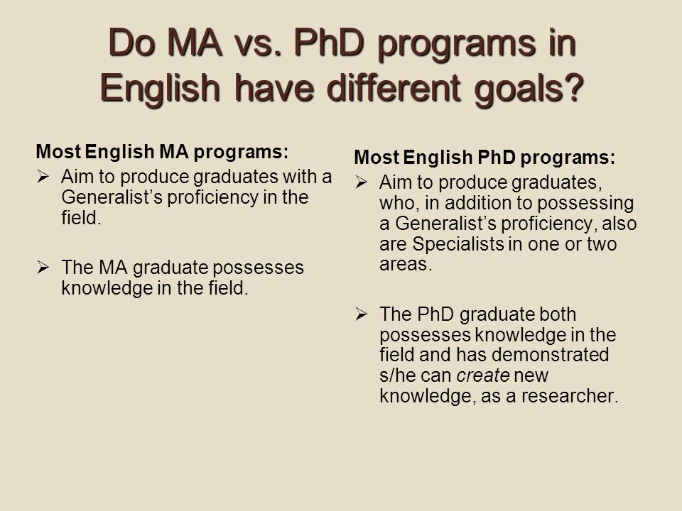 Do MA vs. PhD programs in English have different goals.