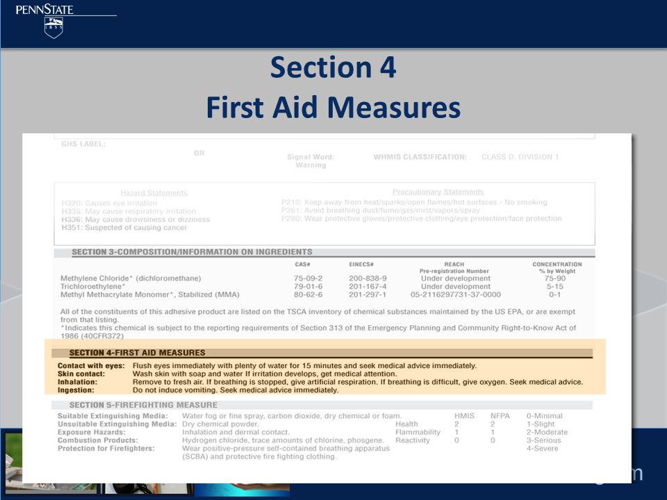 Pesticide Education Program Section 4 First Aid Measures