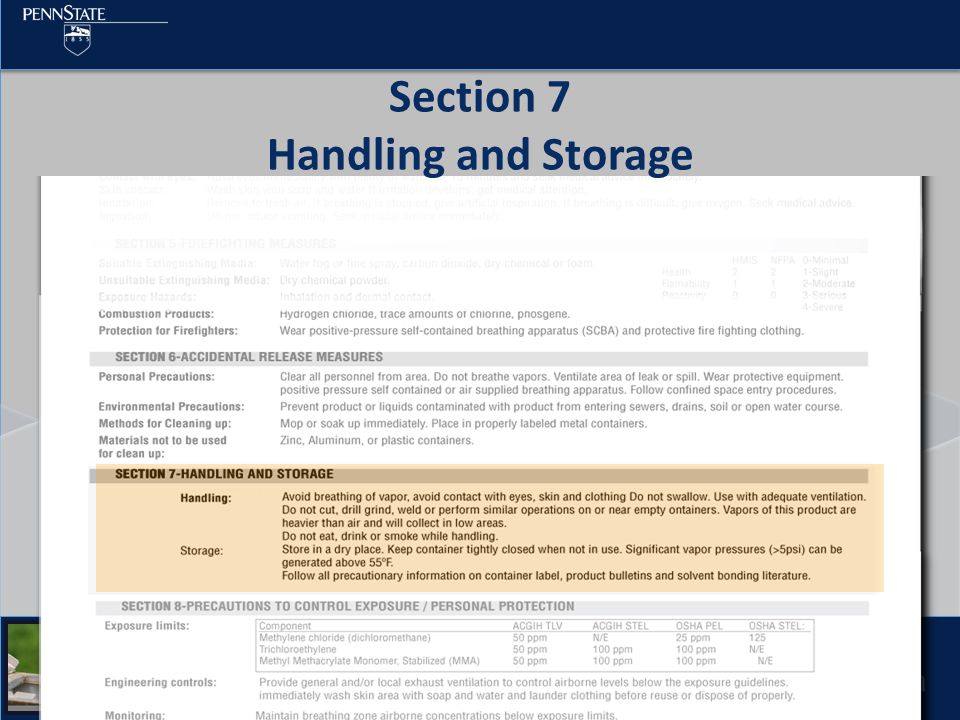 Pesticide Education Program Section 7 Handling and Storage