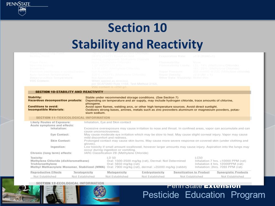 Pesticide Education Program Section 10 Stability and Reactivity