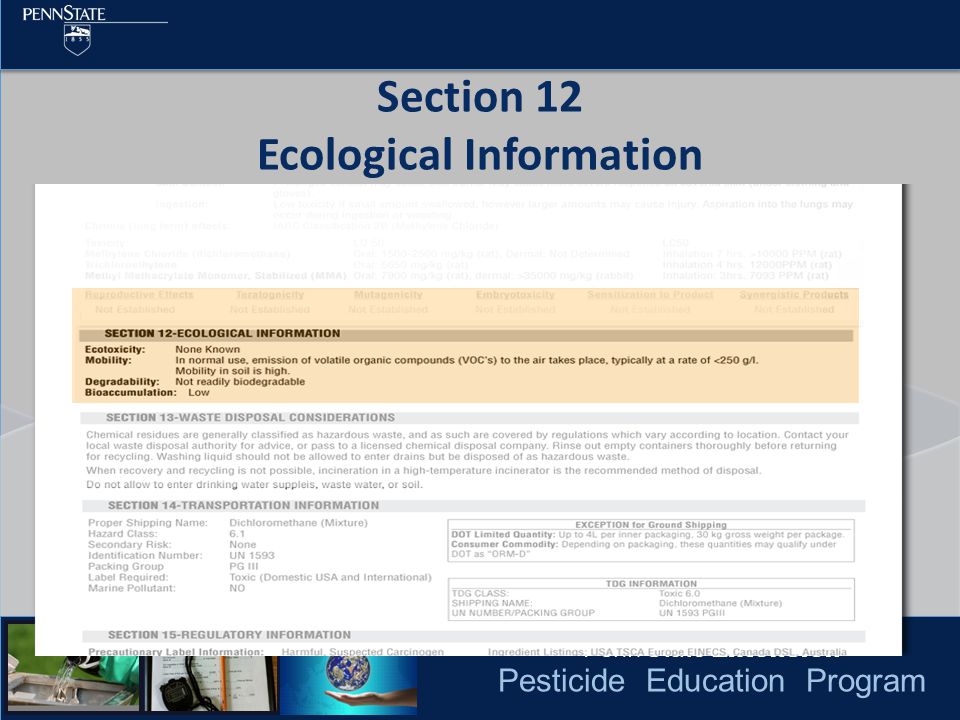 Pesticide Education Program Section 12 Ecological Information