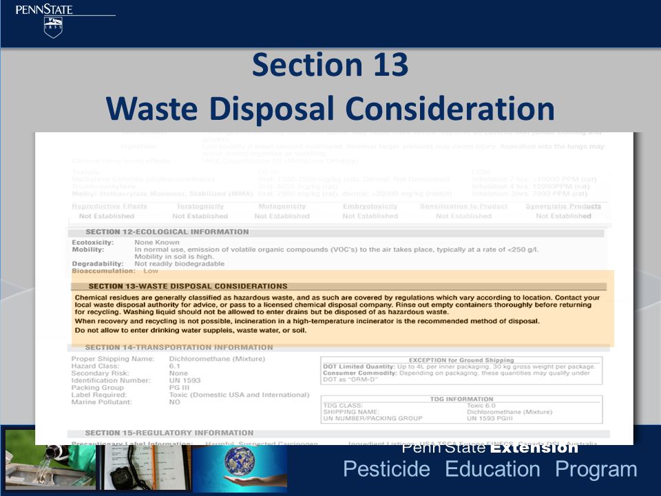Pesticide Education Program Section 13 Waste Disposal Consideration