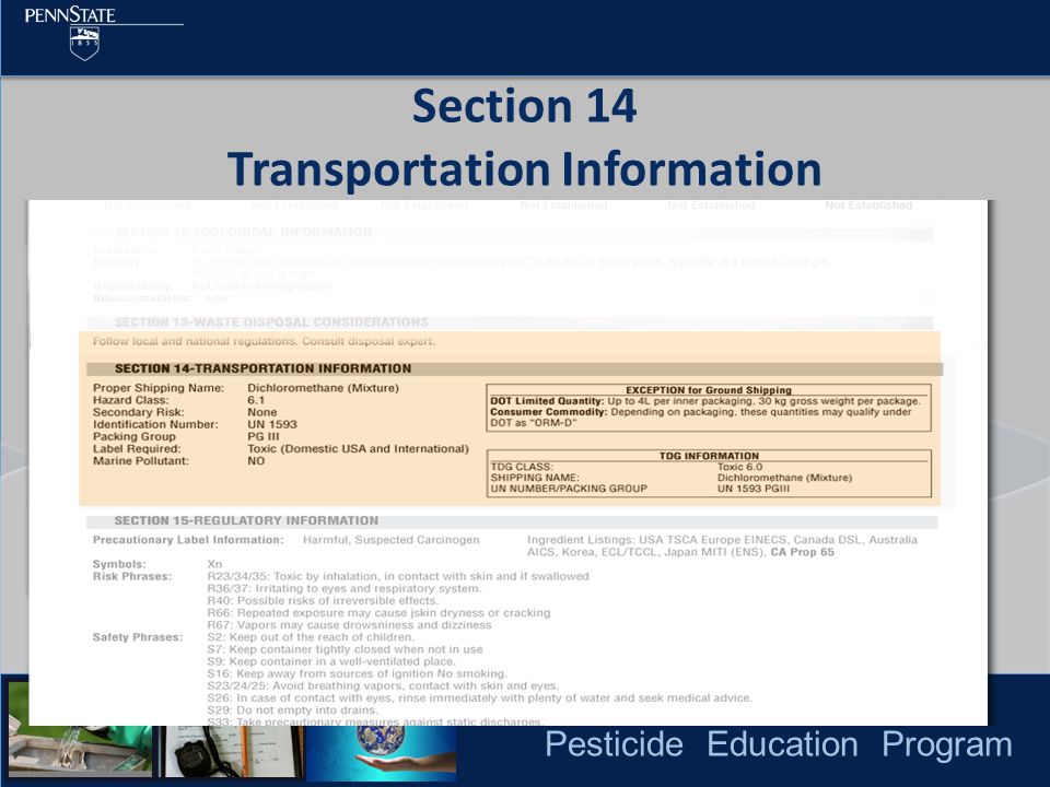 Pesticide Education Program Section 14 Transportation Information