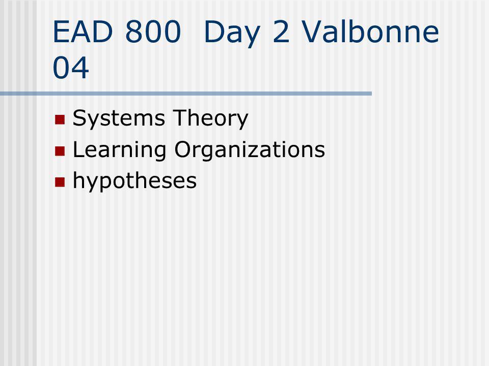 EAD 800 Day 2 Valbonne 04 Systems Theory Learning Organizations hypotheses