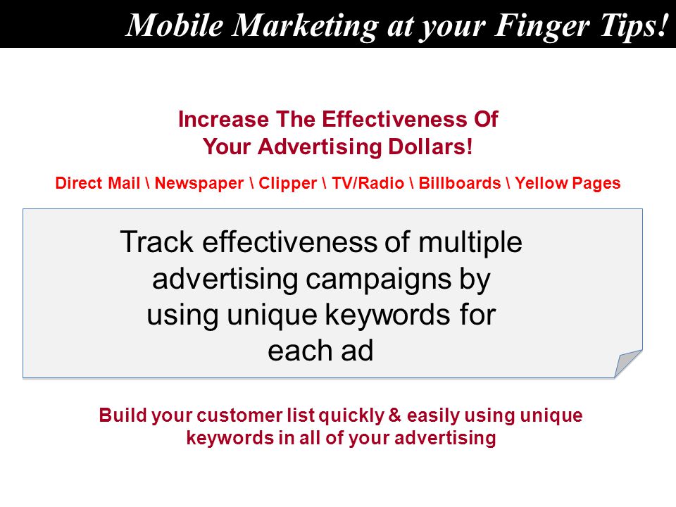 Increase The Effectiveness Of Your Advertising Dollars.