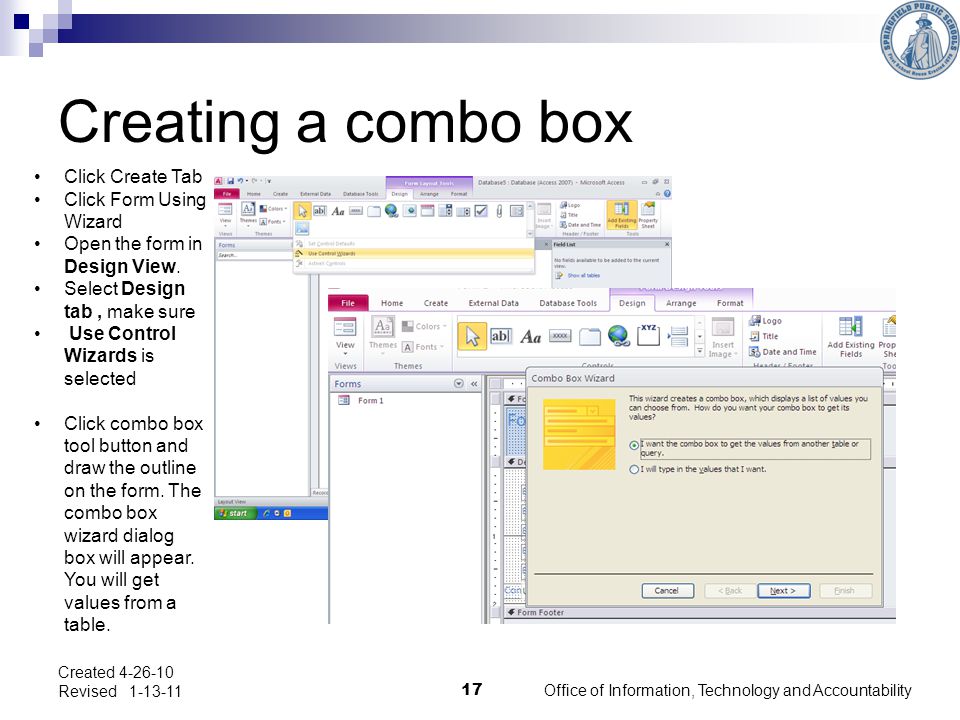 Created Revised Office of Information, Technology and Accountability 1  Microsoft Access Combos & Command Boxes. - ppt download
