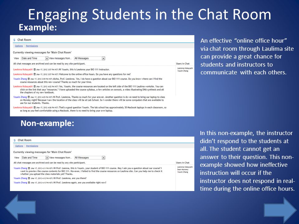 Scenario 2 The preferable tool for having a real time conversation with your students is: Click on an answer from the list.