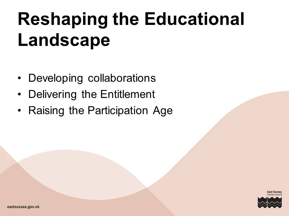 Reshaping the Educational Landscape Developing collaborations Delivering the Entitlement Raising the Participation Age