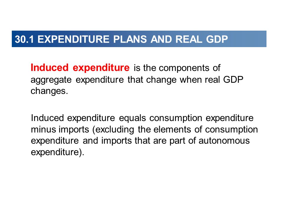 30.1 EXPENDITURE PLANS AND REAL GDP Induced expenditure is the components of aggregate expenditure that change when real GDP changes.