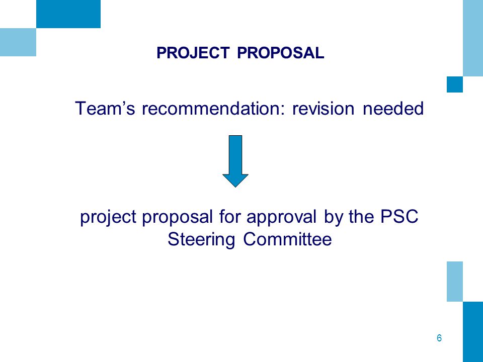 6 PROJECT PROPOSAL Team’s recommendation: revision needed project proposal for approval by the PSC Steering Committee