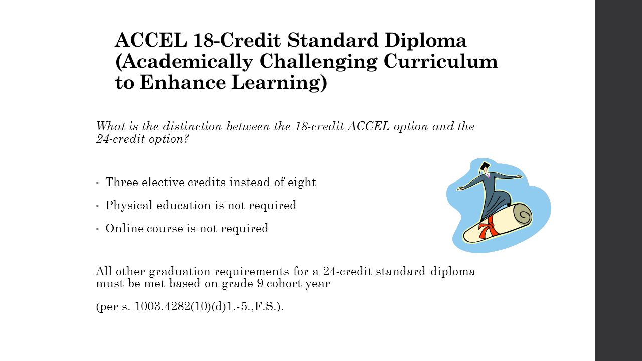 ACCEL 18-Credit Standard Diploma (Academically Challenging Curriculum to Enhance Learning) What is the distinction between the 18-credit ACCEL option and the 24-credit option.